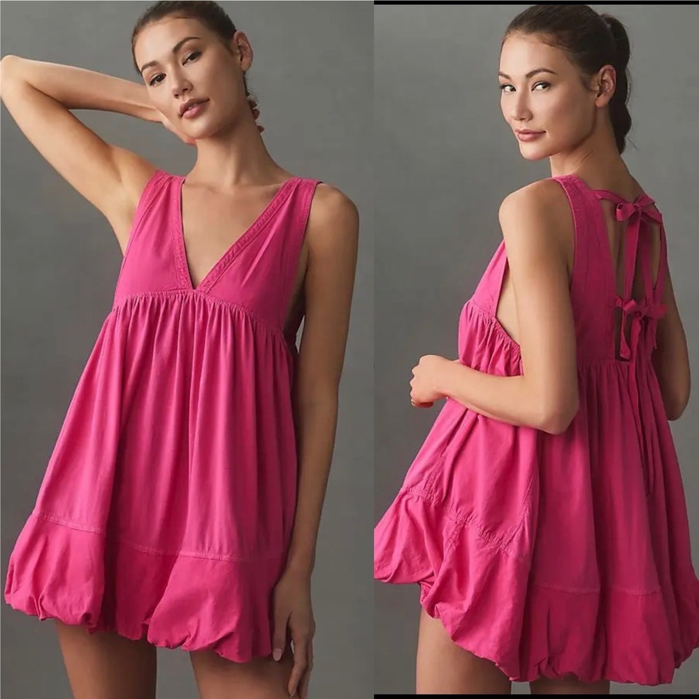 NWT Anthropologie Daily Practice Hot Pink Bubble Tank mini Dress m